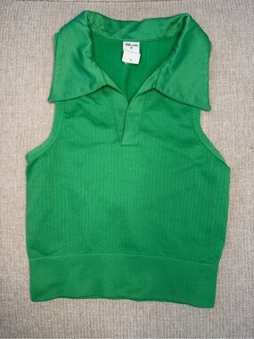 Diane Von Furstenberg Vibrant Green Knit Polo Top Sports Tank Women’s XXS
